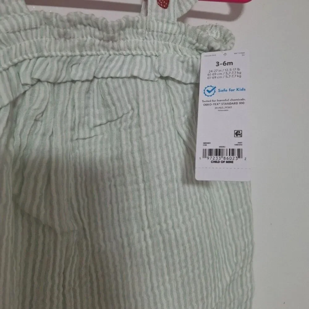 Carter's‎ Girls 3-6M Green/White Striped Seersucker Romper Sleeveless